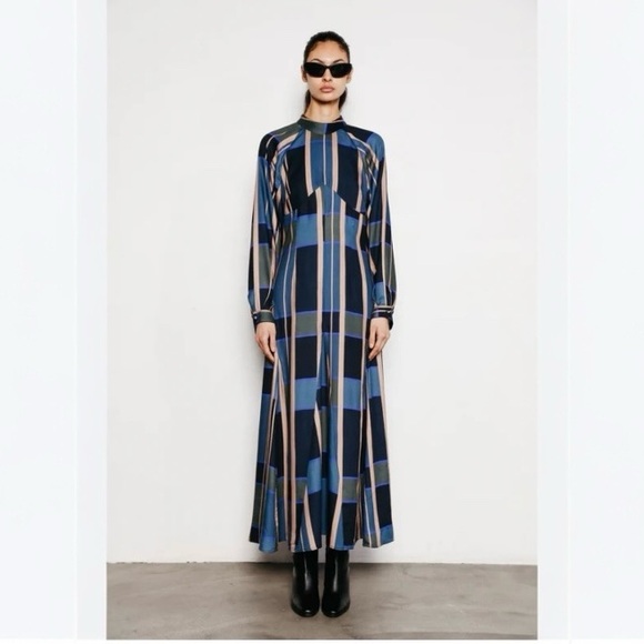 NWT Du Paradis Clara Gore blue geo print midi dress - Picture 1 of 9